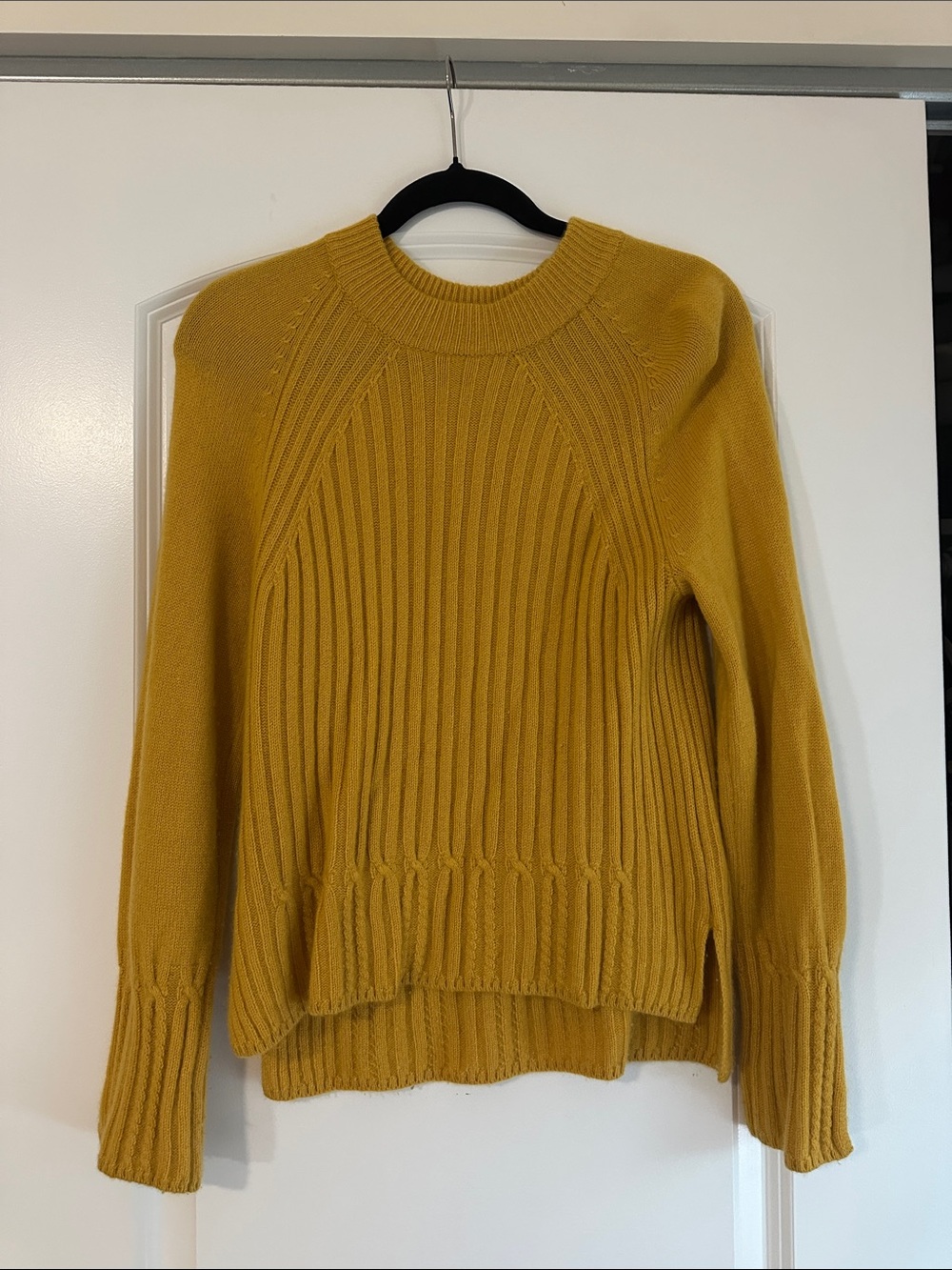 Cashmere Mustard Ribbed Crewneck Sweater - Women's